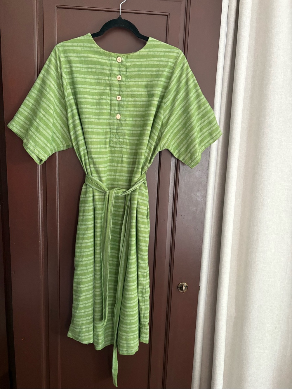Ace & Jig cotton dress with pockets tie belt oversized loose fit green M